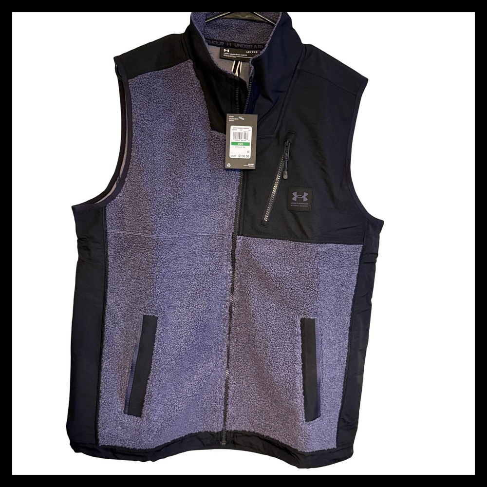 NWT Under Armour Mens Vest Black Purple Fleece Full Zip Size LG